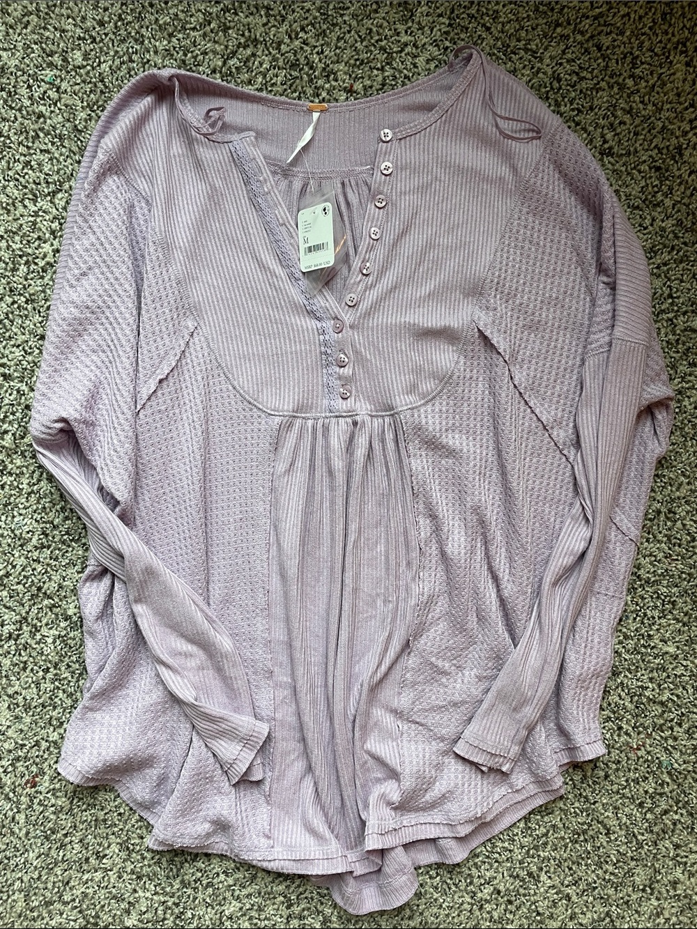 Free People Lavender Oversized Button-Front Long-Sleeve Top Henley